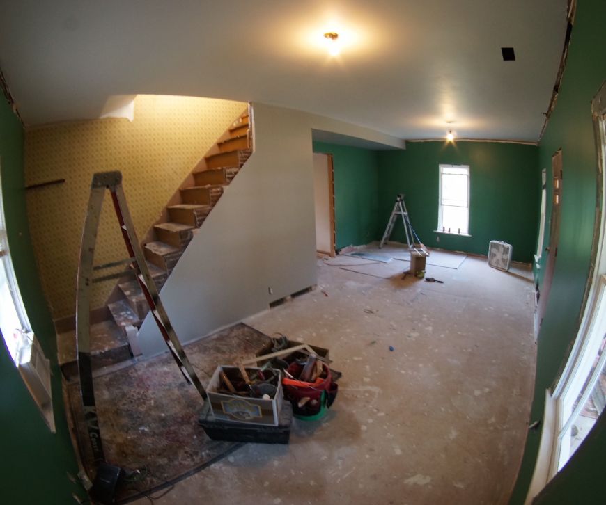 diy drywall living room old house renovation