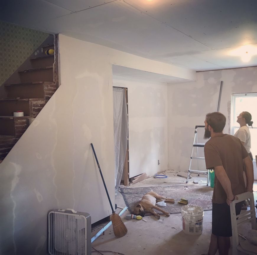 diy drywall living room old house renovation