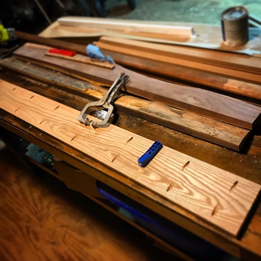 oak and walnut table diy pocket screws