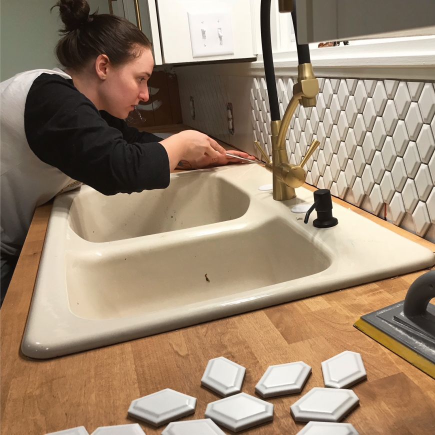 DIY kitchen remodel renovation tile backsplash