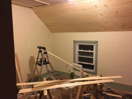 how to install pine tungue-and-groove boards paneling on ceiling