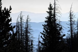 Telephoto photograph of Colorado's rocky mountains, as seen from Hayden Pass